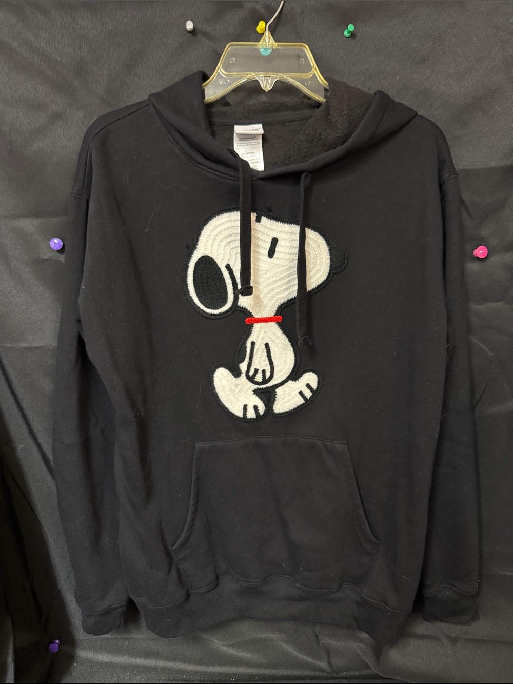 Peanuts Black Crewneck Sweatshirt with Snoopy Applique